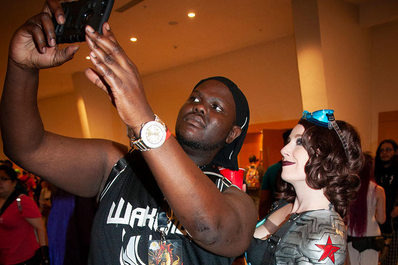 Two Dragon Con attendees pose for a selfie Two Dragon Con attendees pose for a selfie