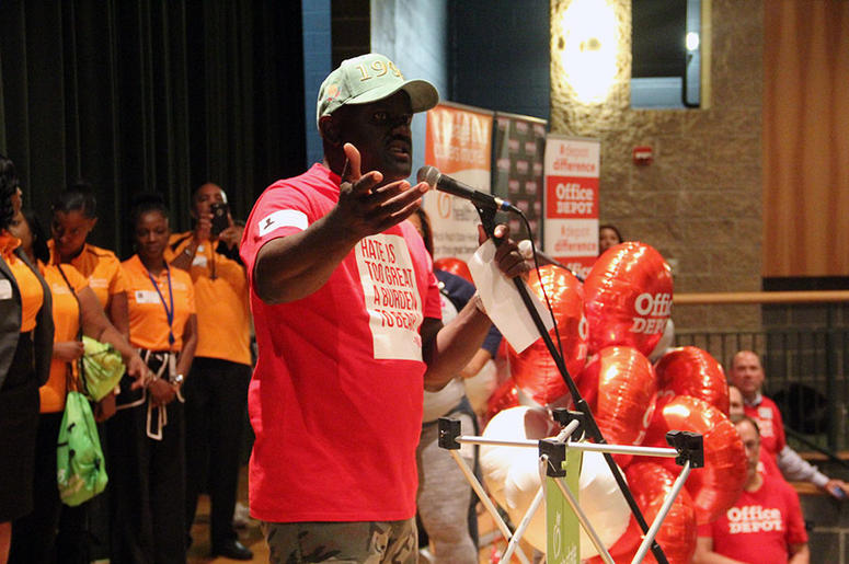 Greg Street talks to Langston Hughes High School students Greg Street talks to Langston Hughes High School students