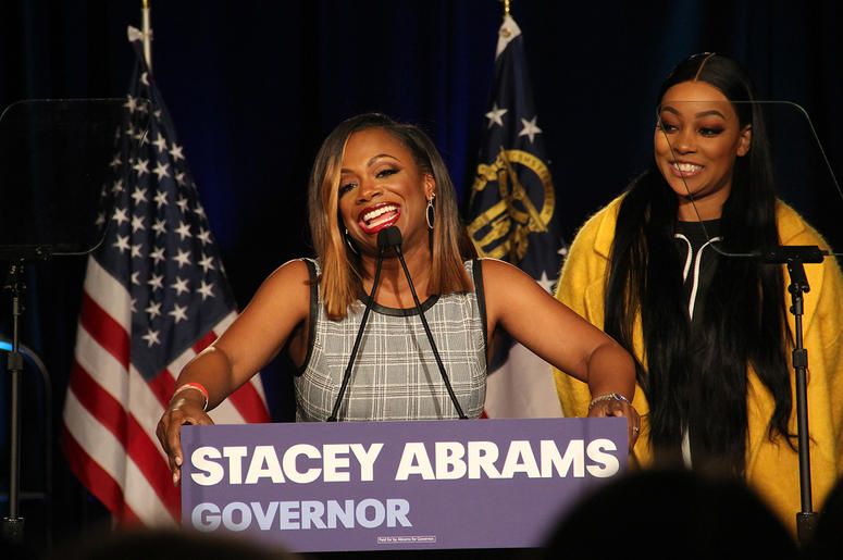 Kandi Burruss speaks at Stacey Abrams' election night campaign party Kandi Burruss speaks at Stacey Abrams' election night campaign party