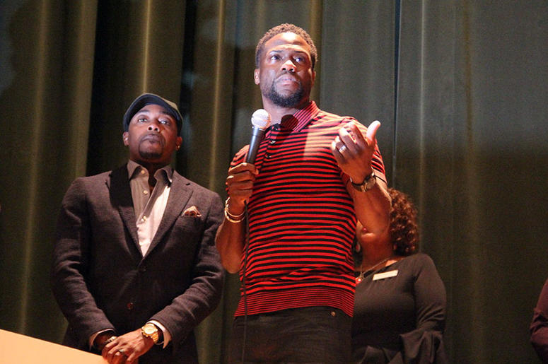 Kevin Hart speaks to Langston Hughes High School students Kevin Hart speaks to Langston Hughes High School students