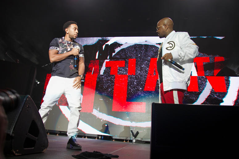 Jermaine Dupri and Ludacris on stage at State Farm Arena Jermaine Dupri and Ludacris on stage at State Farm Arena