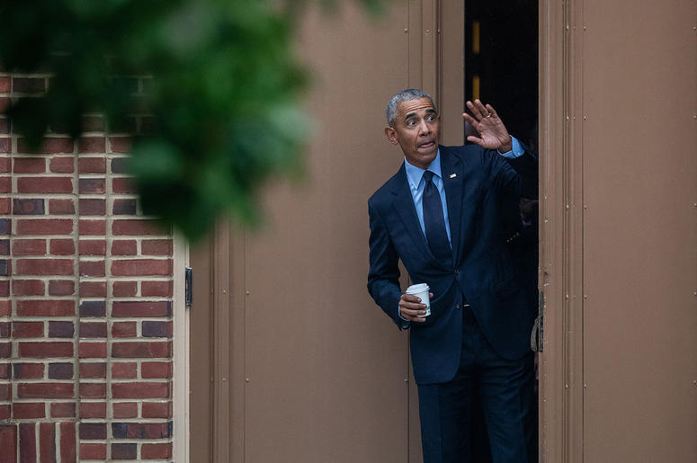 Former president Barack Obama greets students gathered outside the Foellinger Auditorium at the University of Illinois at Urbana-Champaign after his speech in Urbana, Ill., on Friday, Sept. 7, 2018. Former president Barack Obama greets students gathered outside the Foellinger Auditorium at the University of Illinois at Urbana-Champaign after his speech in Urbana, Ill., on Friday, Sept. 7, 2018.