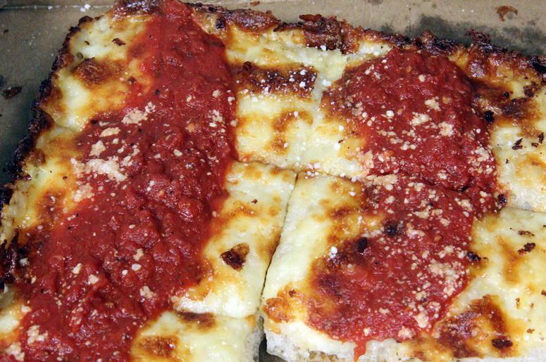 Nina & Rafi's "Detroit Red Top" pizza Nina & Rafi's "Detroit Red Top" pizza