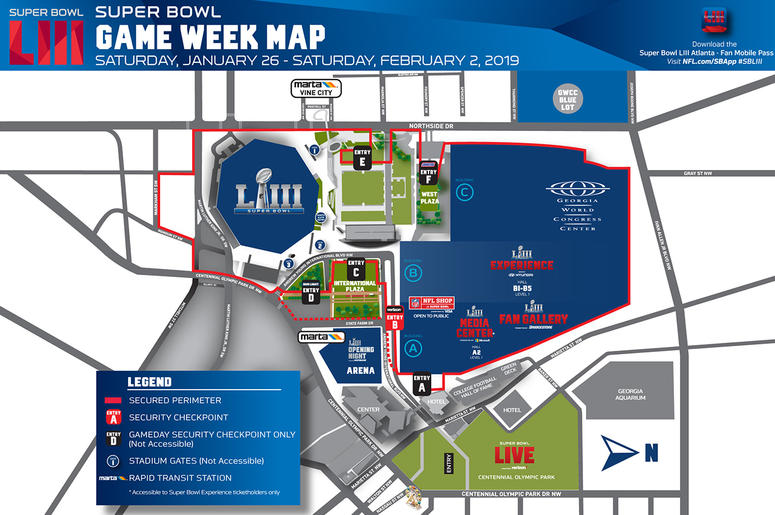 A map of Super Bowl 53 in Atlanta A map of Super Bowl 53 in Atlanta