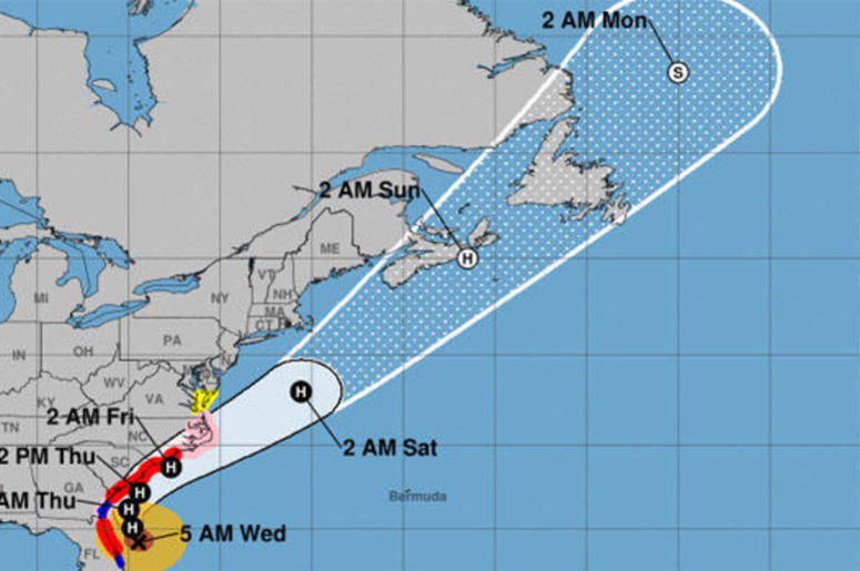 The National Hurricane Center says Dorian's core "will move dangerously close to the Florida east coast and the Georgia coast through tonight. The National Hurricane Center says Dorian's core "will move dangerously close to the Florida east coast and the Georgia coast through tonight.
