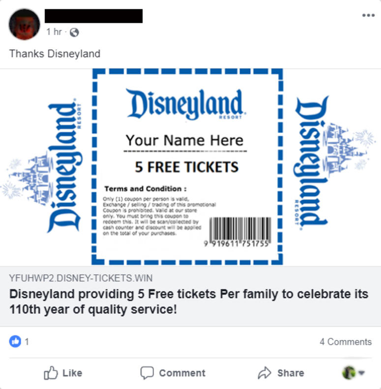 Fake free Disneyland tickets offer Fake free Disneyland tickets offer