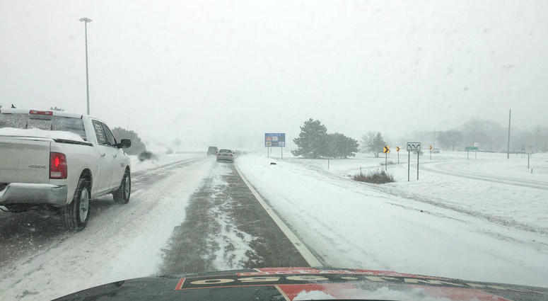 snow on Lodge Freeway snow on Lodge Freeway