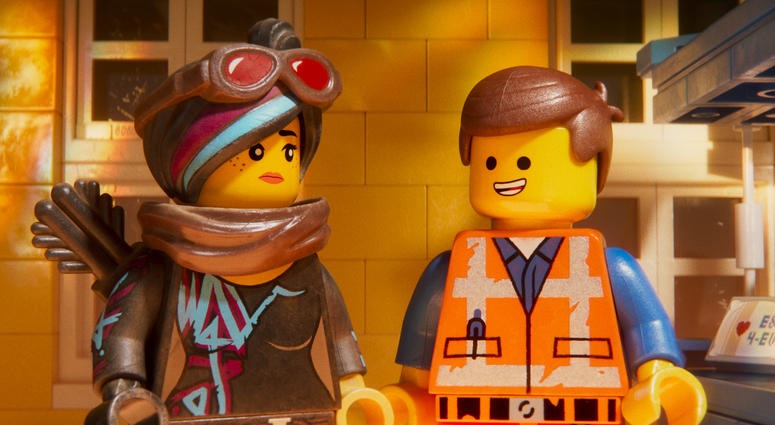 (L-R) Lucy/Wyldstyle (ELIZABETH BANKS) and Emmet (CHRIS PRATT) in a scene from the animated adventure "The LEGO® Movie 2: The Second Part," from Warner Bros. Pictures and Warner Animation Group, in association with LEGO System A/S, a Warner Bros. Pictures
