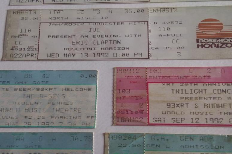 1992 Ticket Stub Collage of WXRT Shows