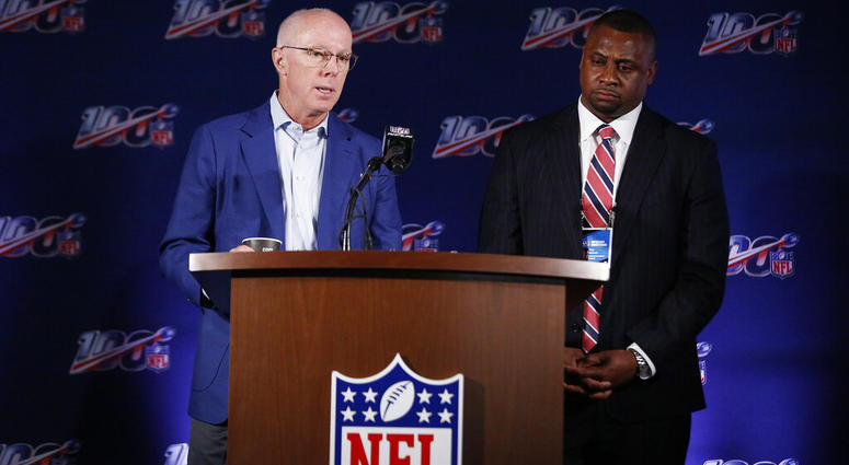 Atlanta Falcons President and CEO, Rich McKay, left, and Troy Vincent, Executive Vice President of Football Operations for the NFL