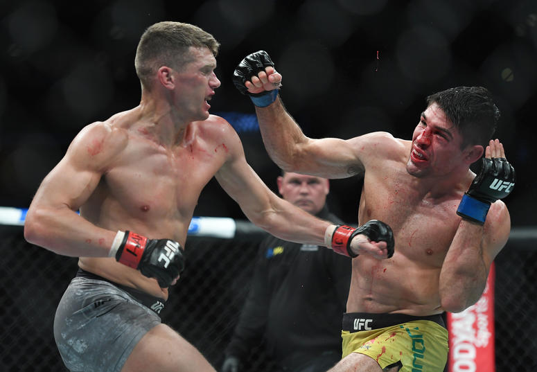 Nov 2, 2019; New York, NY, USA; Stephen Thompson (red gloves) fights Vicente Luque (blue gloves) during UFC 244 at Madison Square Garden. Mandatory Credit: Sarah Stier-USA TODAY Sports