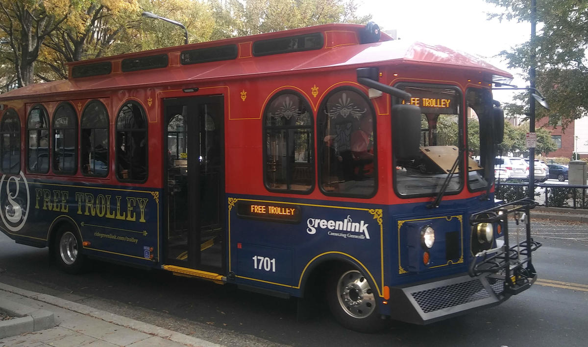 Greenlink Trolley on Main Street, Greenville Greenlink Trolley