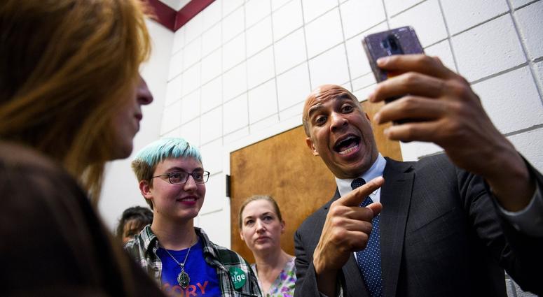 U.S. senator & democratic presidential hopeful Cory Booker takes selfies with supporters during a campaign event at Reedy Fork Baptist Church, Simpsonville Senator Cory Booker in Simpsonville SC