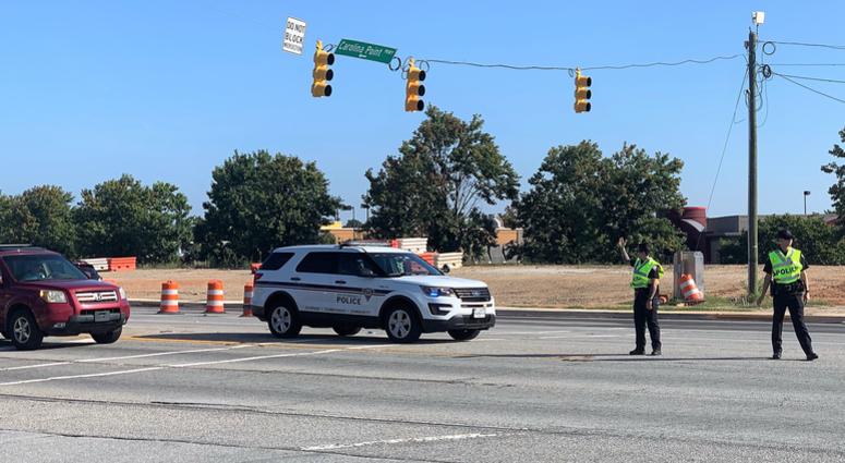 Greenville Police assist traffic at Carolina Point Parkway